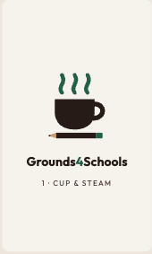 Grounds4Schools: coffee cup with three steam lines and pencil saucer